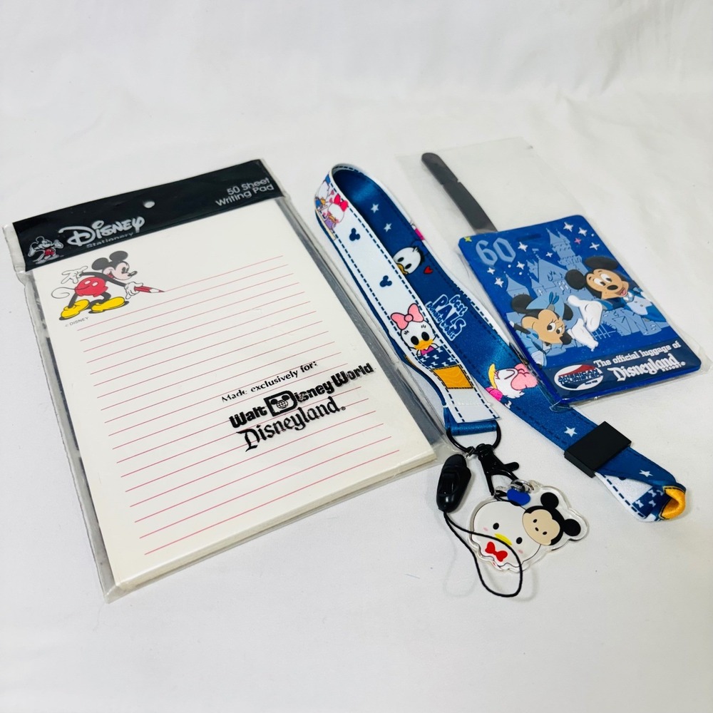 Disney Parks Mickey Donald Daisy Lanyard 60th Luggage Tag Writing Pad Bundle